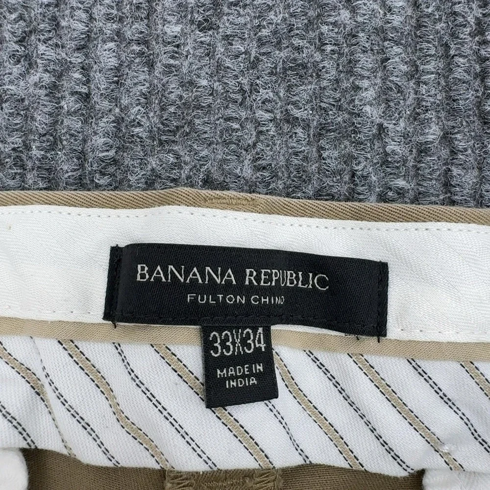 Banana Republic Fulton Chino Pants Mens 33x34 Khaki Cotton Performance Casual